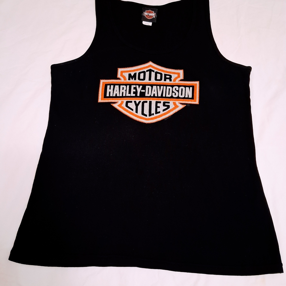Harley-Davidson Black and Orange Logo Tank Top